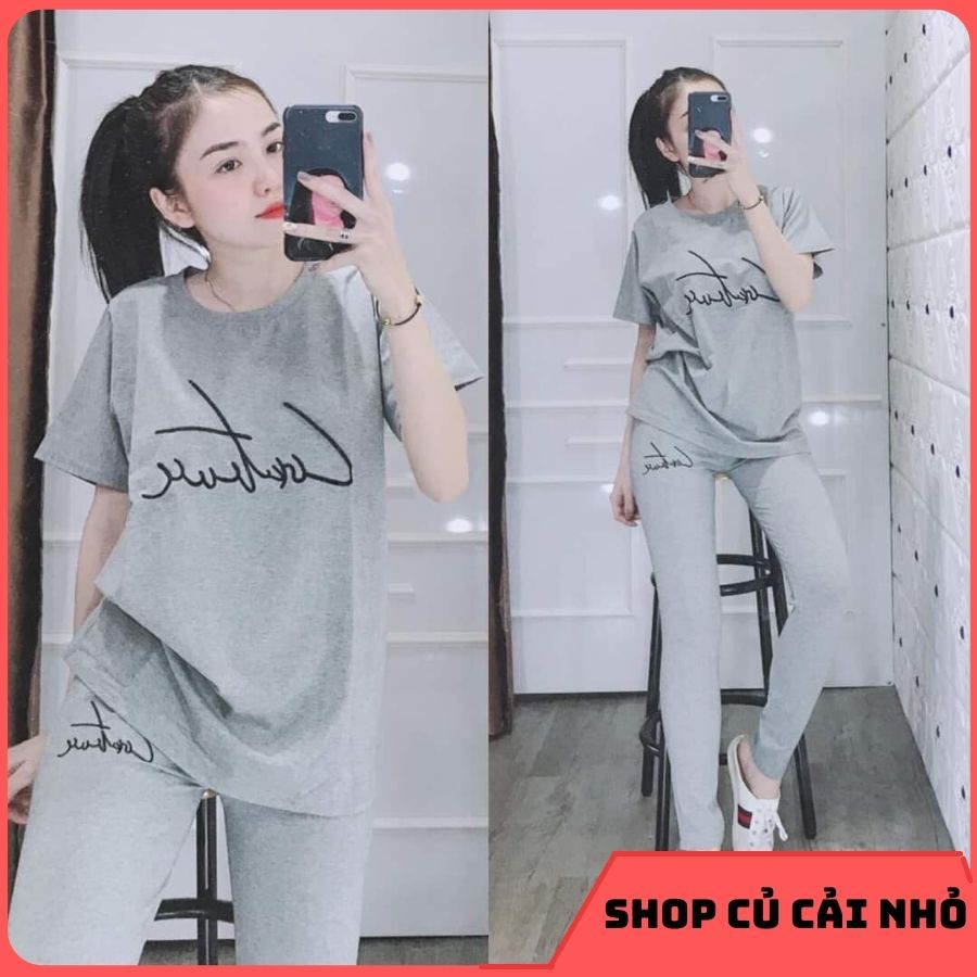 Bộ đồ quần dài áo thun co giãn 💖 Freeship💖 Set bộ đồ mặc ở nhà, mẫu đồ bộ nữ mặc ở nhà đẹp mùa hè - Shop Củ Cải Nhỏ