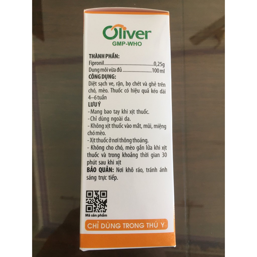 OLIVER FIPRONIL 10 ML & 100ML(DUNG DỊCH PHUN XỊT TRỊ VE, GHẺ, BỌ CHÉT TRÊN CHÓ MÈO)