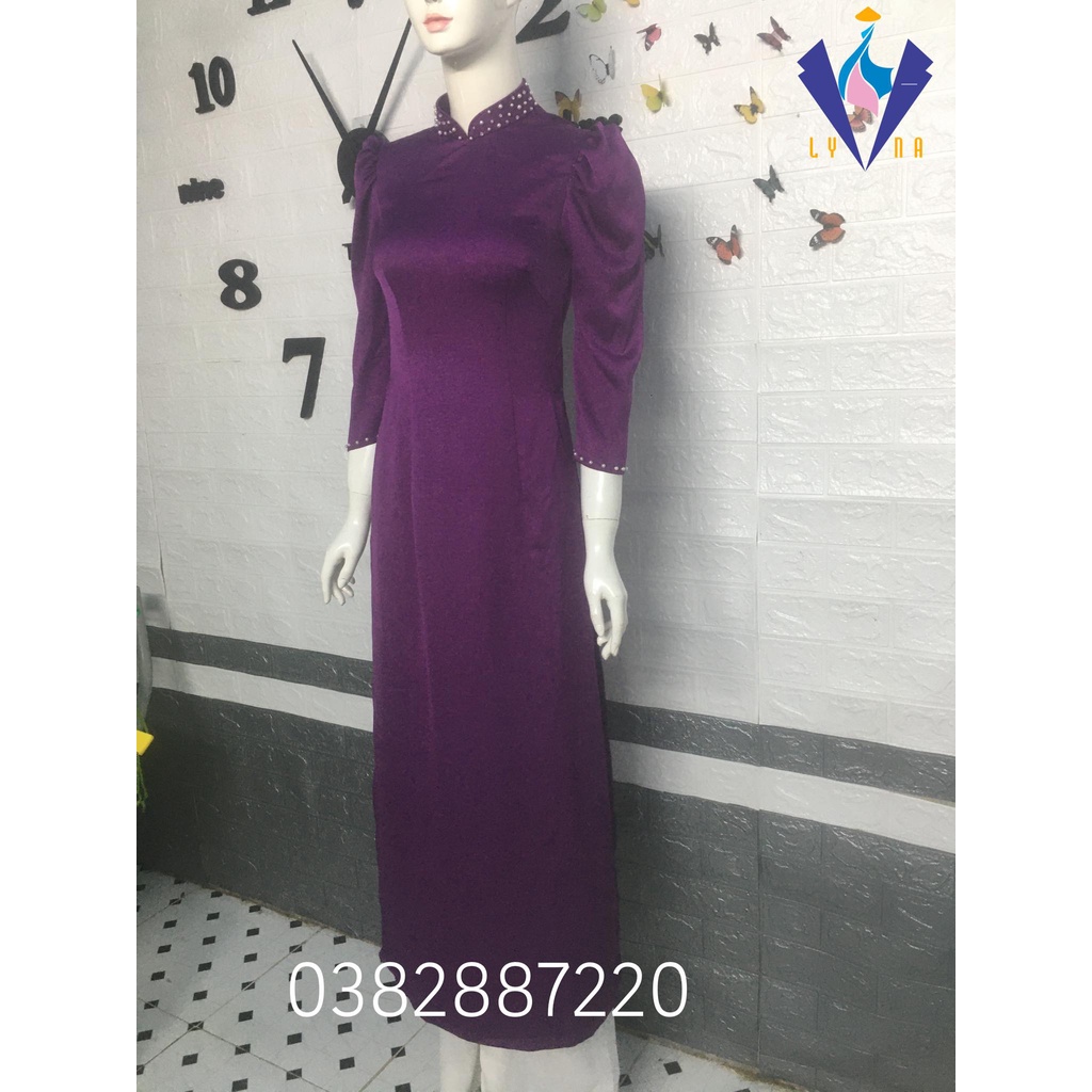 Áo dài lụa Tây Thi tím huế tay bồng đính ngọc siêu đẹp, mềm mịn, mướt, sang cực kỳ.