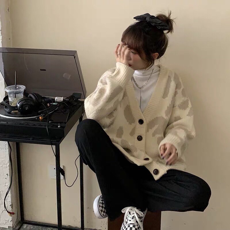 [HOT Áo cardigan len da báo / dabeo , 3 ảnh thật khách mặc ở cuối | BigBuy360 - bigbuy360.vn