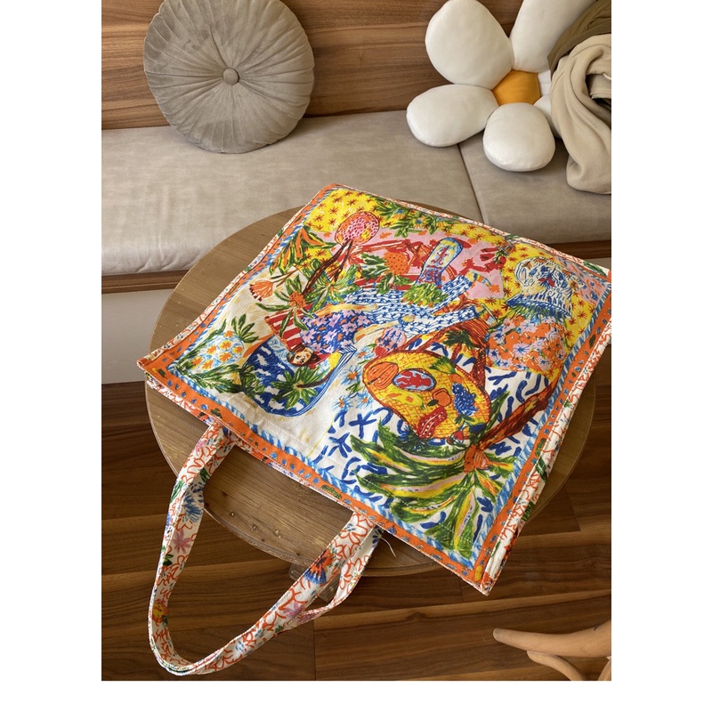 Túi Xách Canvas Hai Mặt Cỡ Lớn In Họa Tiết Hoa Thời Trang