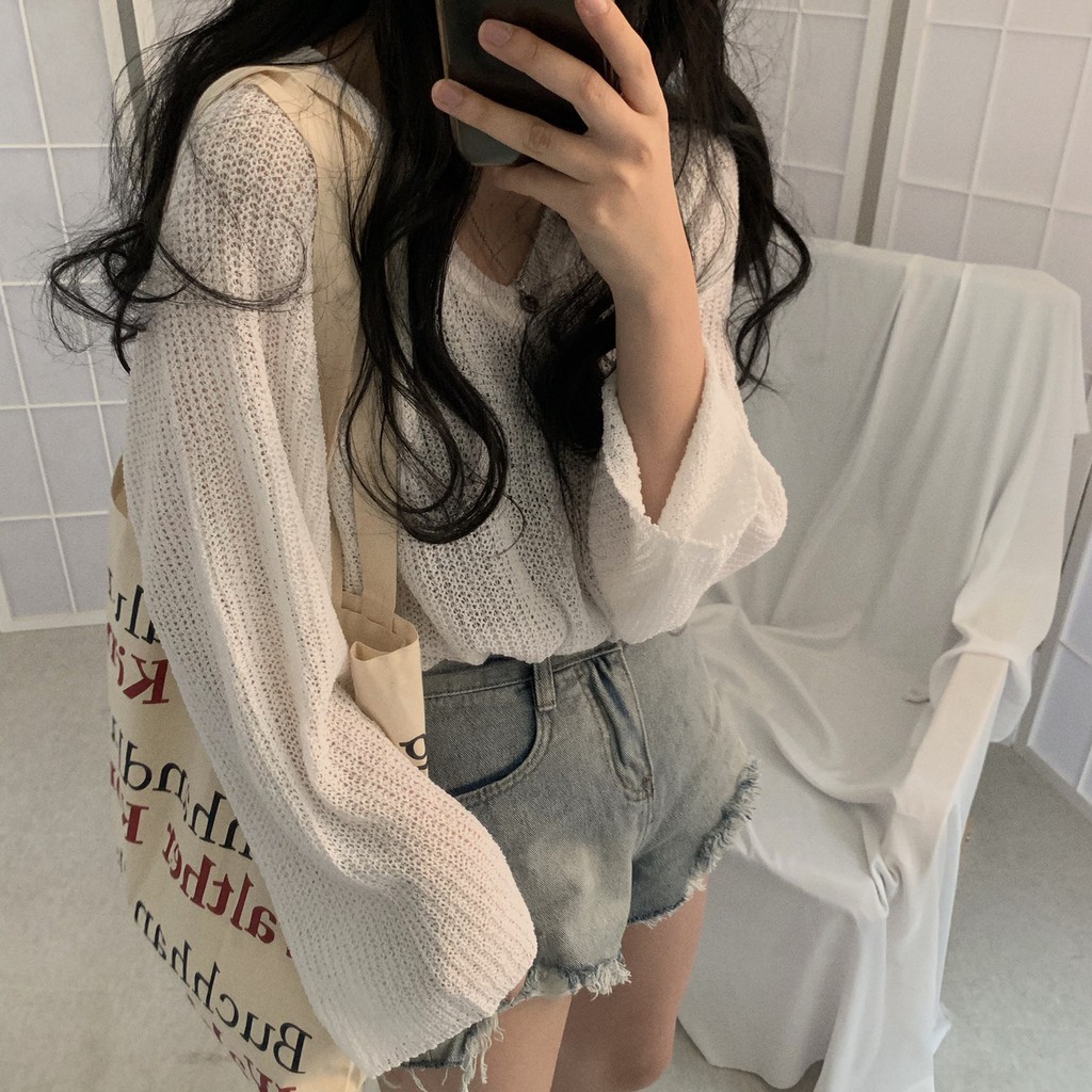 Áo Thun Dài Tay Cổ Tim Phong Cách Hàn Quốc Quyến Rũ Dành Cho Nữ