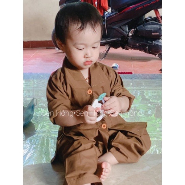 👧3 màu👦Bộ nâu đi chùa cho bé yêu - quần áo Phật Tử trẻ em nam nữ bộ chú tiểu đủ size, Cúc nhựa dễ cài tiện lợi