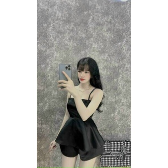 [Miễn phí ship 2022] Set bộ hai dây sexy bánh bèo, Sét áo hai dây babydoll chất tapta phối quần đùi trơn sang chảnh