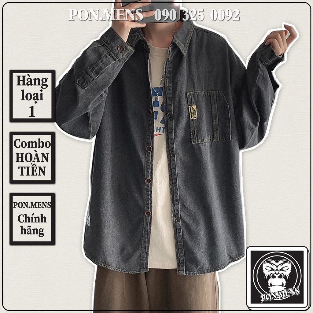 Áo bò nam rộng, áo khoác sơ mi dài tay nam nữ rộng màu xanh phong cách Hàn Quốc c071 Pon.mens 2021 - Hàng mới về