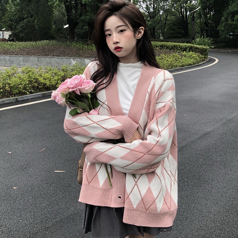 Áo Cardigan Dệt Kim Tay Dài Phong Cách Retro