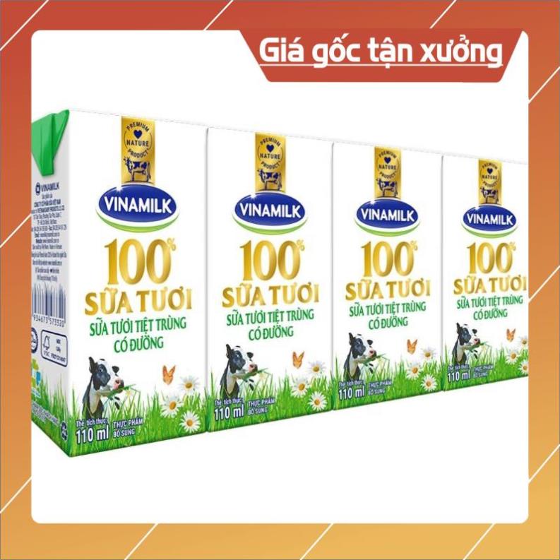 [ICLN9 giảm 5K cho đơn hàng 50k]  Sữa Tươi Tiệt Trùng Vinamilk 100% Có Đường - Lốc 4 Hộp 110ml