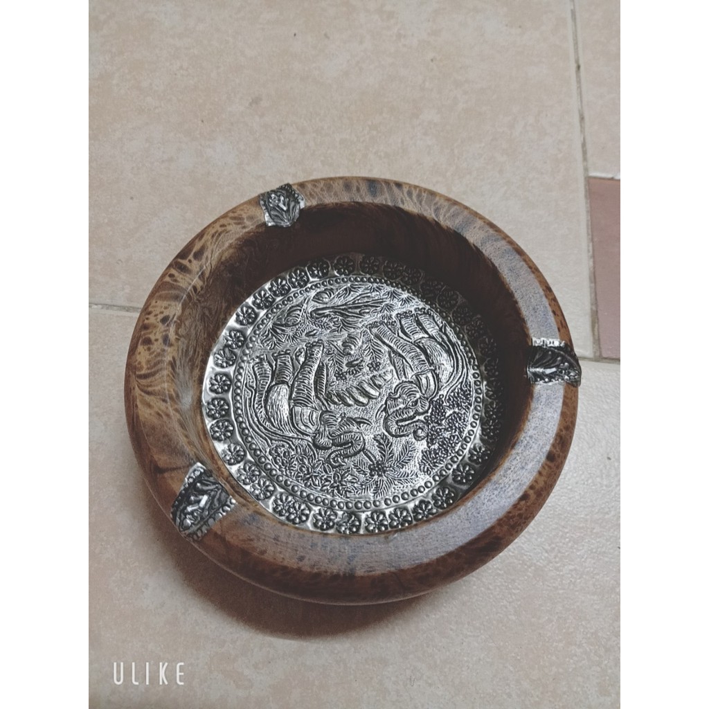 Gạt tàn thuốc lá, xì gà gỗ hình tròn hàng Thái Lan cỡ to 14cm