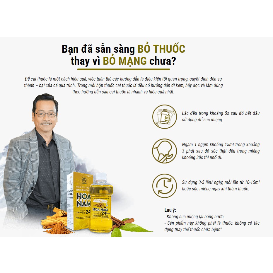 [2 HỘP] Cai thuốc lá Hoa Nam - Thảo dược cai thuốc lá, Nước súc miệng hỗ trợ cai thuốc lá tinh chất Nano hương quế