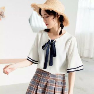 Áo kiểu cột nơ viền ulzzang
