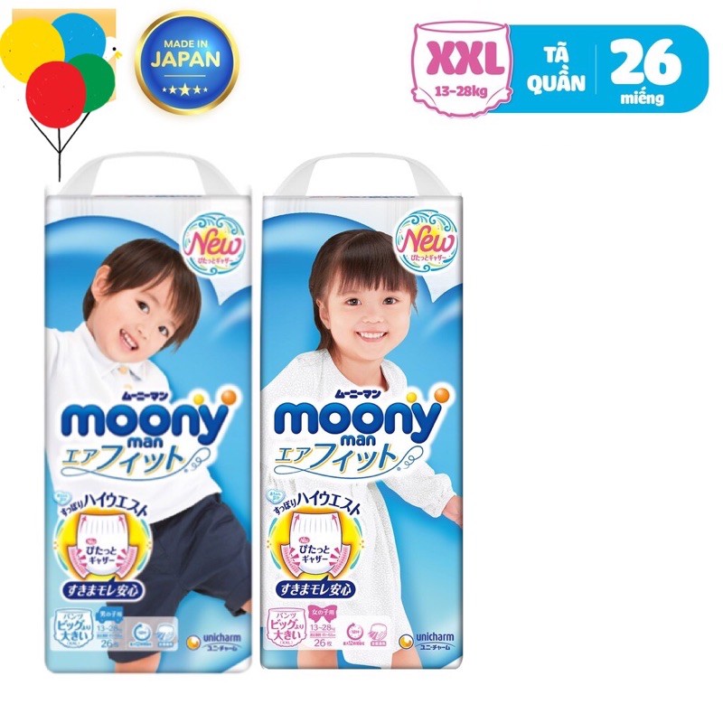 Tã quần tã dán moony NB90 S84 M58 M64 L44 XL38 XXL26