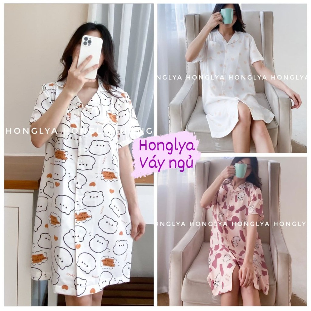 VÁY NGỦ PIJAMA LỤA MANGO cưng xỉu up xỉu down siêu hot hit váy pyjama váy pizama