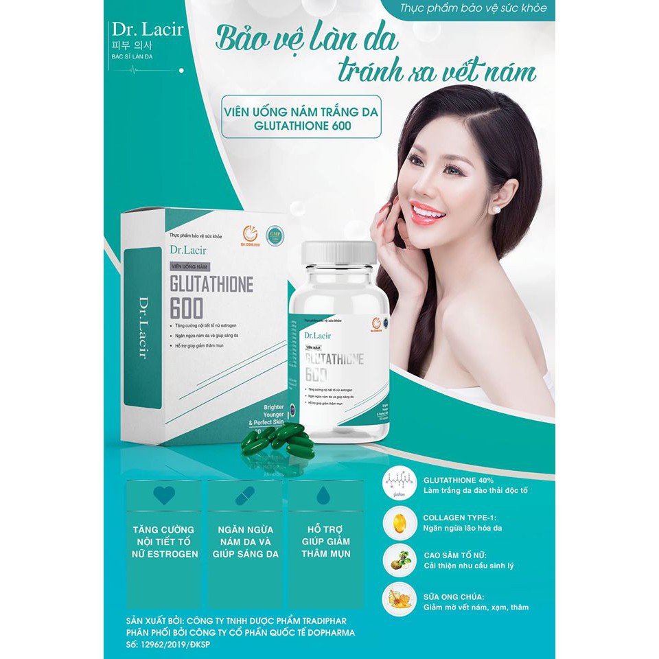 Viên Uống Nám Glutathione 600 - Trắng Da Tăng Cường Nội Tiết Tố Nữ Dr.Lacir | BigBuy360 - bigbuy360.vn