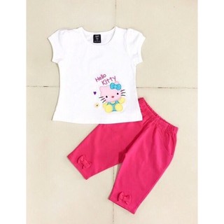 Bộ lửng bé gái thêu mèo Kitty 1-6 tuổi