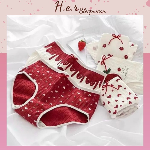 Quần Lót Nữ Cotton Cao Cấp Đẹp Khử Khuẩn Hình Quả Dâu Tây Đỏ Cute CT03- Her Sleepwear | BigBuy360 - bigbuy360.vn