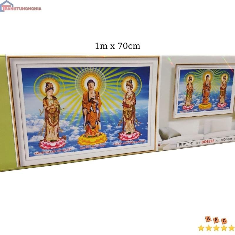 Tranh Đính Đá TAM THẾ PHẬT (ĐÁ ABC CAO CẤP). Kích Thước: 1m x 70cm