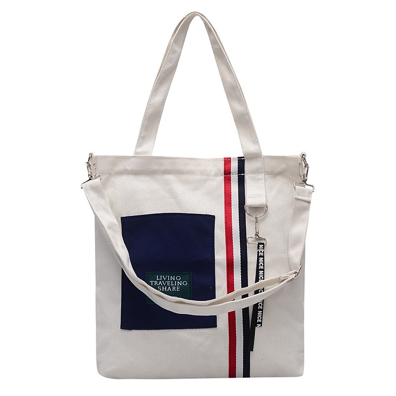 Túi Tote Living Phối Sọc Màu và Ruy Băng Chữ P1403 - LoanTay