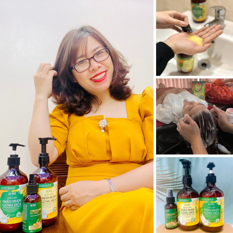 Dầu gội xả gừng dừa hữu cơ 880g Cocayhoala Tặng Tinh chất dưỡng tóc Koko 100ml cải thiện rụng tóc tại nhà