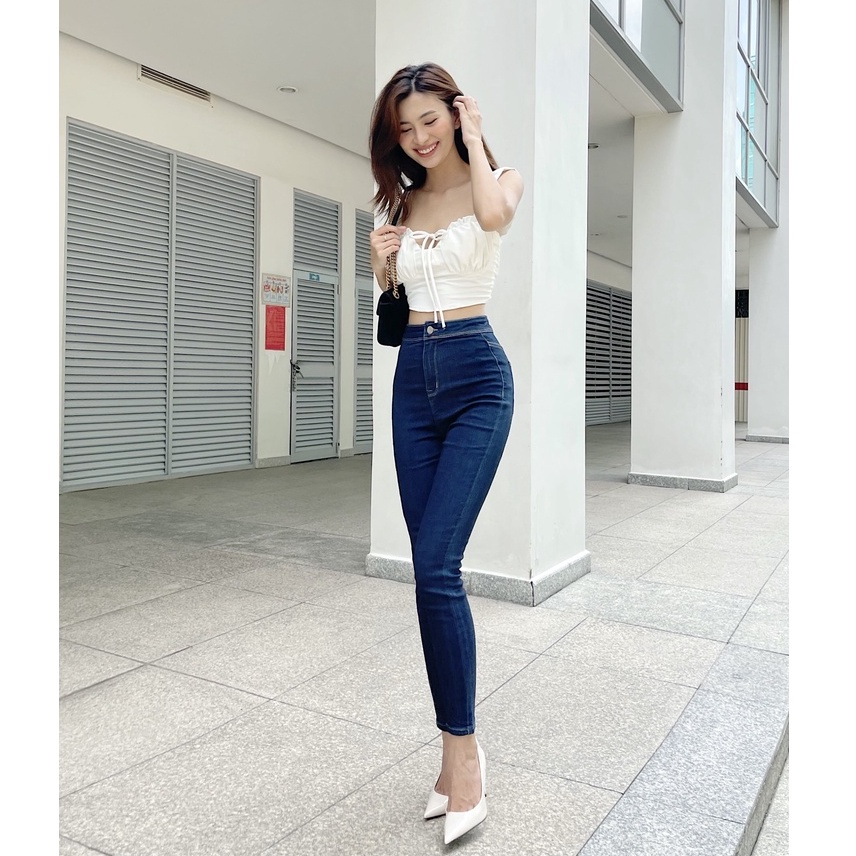 Quần jeans skinny HEYBEE lưng cao, không có túi, chất vải co giãn tốt - SKINNY JEANS 1109