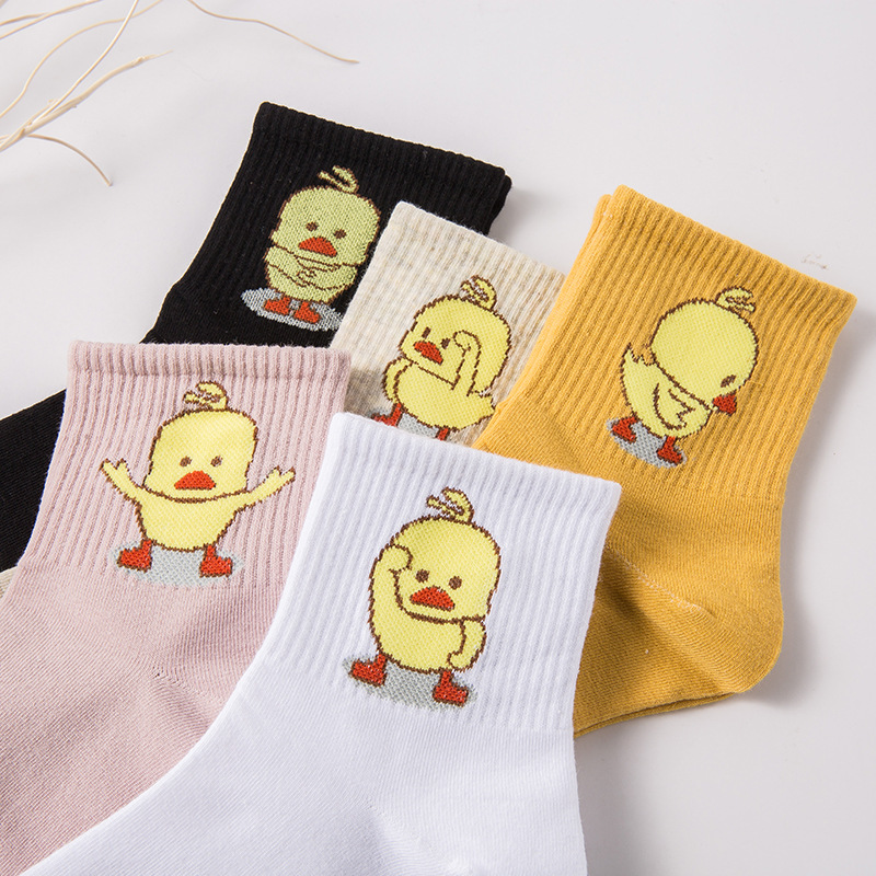 Adorable duck-print high-neck socks