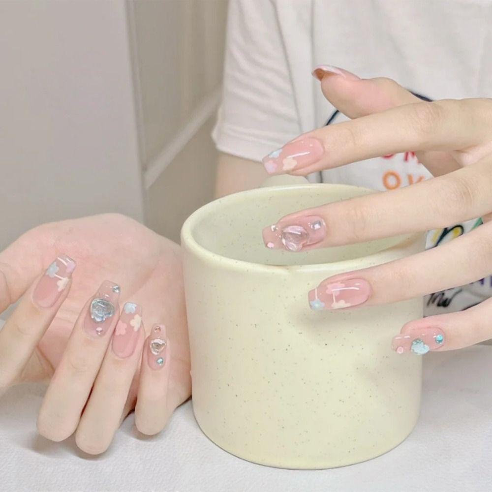 Bộ 24 Móng Tay Giả Kiểu Pháp Ngọt Ngào Dễ Thương