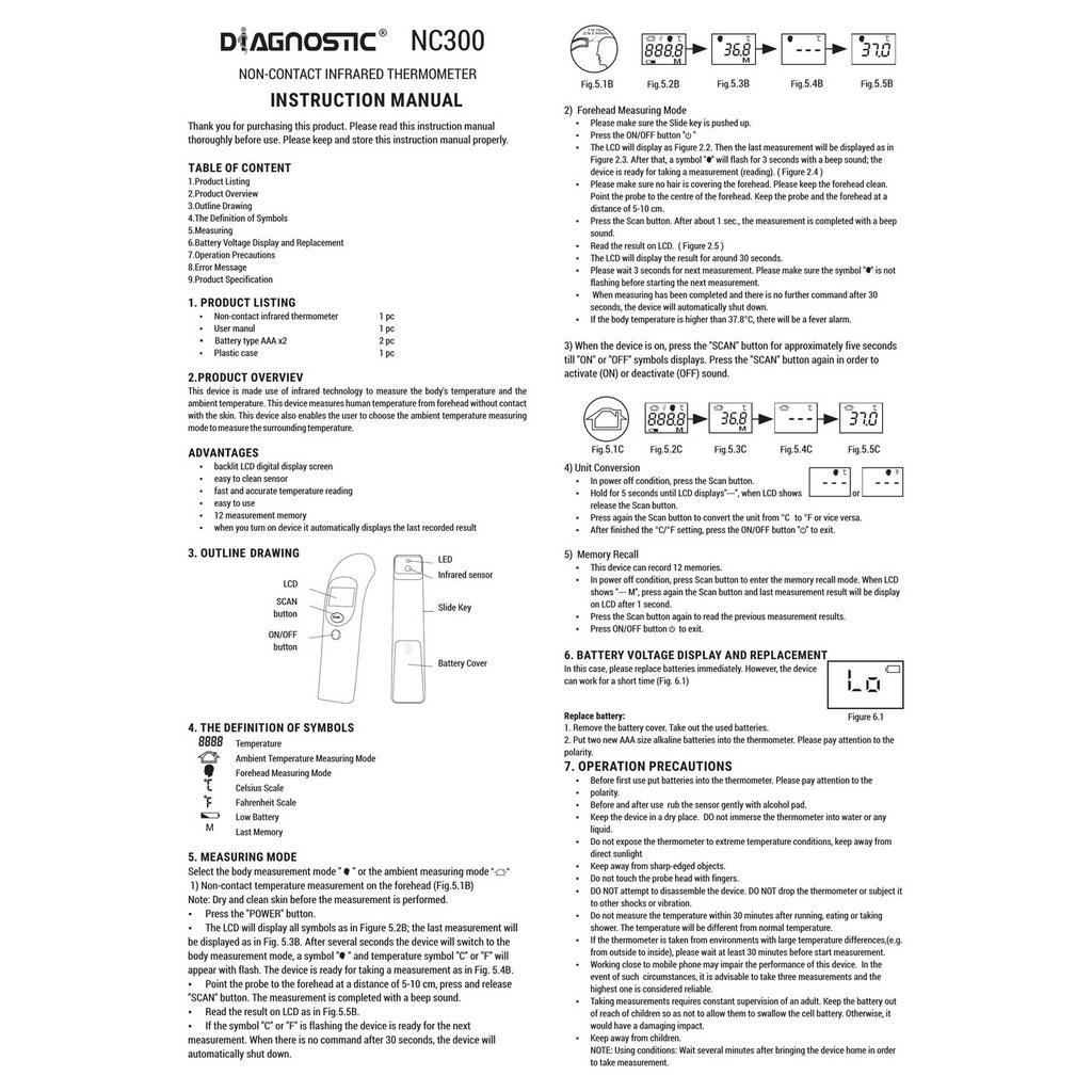 Nhiệt kế điện tử hồng ngoại DIAGNOSTIC NC300 cho bé nhập khẩu chính hãng bảo hành 1 năm