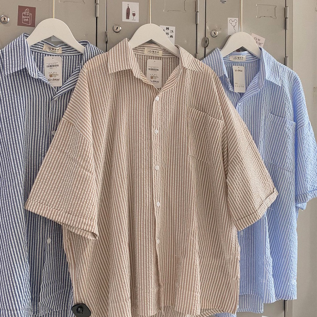 Áo sơ mi kẻ sọc dáng rộng Ulzzang - Ảnh thật