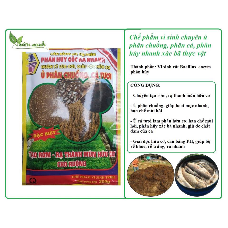 Chế phẩm ủ phân chuồng, phân hữu cơ, ủ cá, phân hủy nhanh gốc rạ, ủ lá cây Tribi 200gr