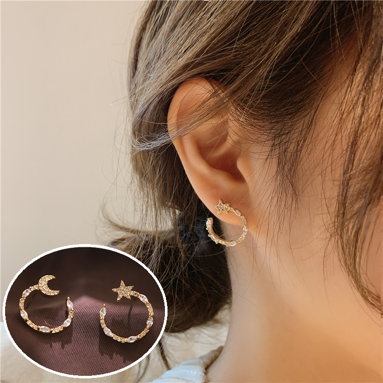 Khuyên Tai Nữ Hình Chữ C Đính Đá Thời Trang