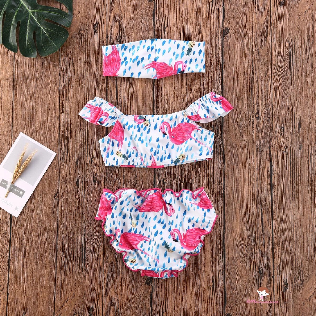 Bộ Bikini 2 Mảnh In Hình Hồng Hạc Dễ Thương Cho Bé Gái Từ 1-6 Tuổi