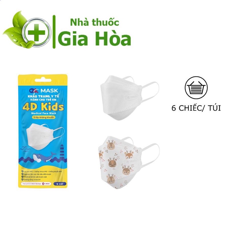 Khẩu trang y tế kháng khuẩn 4D OK Mask Trẻ Em (Thiết kế thời trang - KF94) - Túi 6 cái