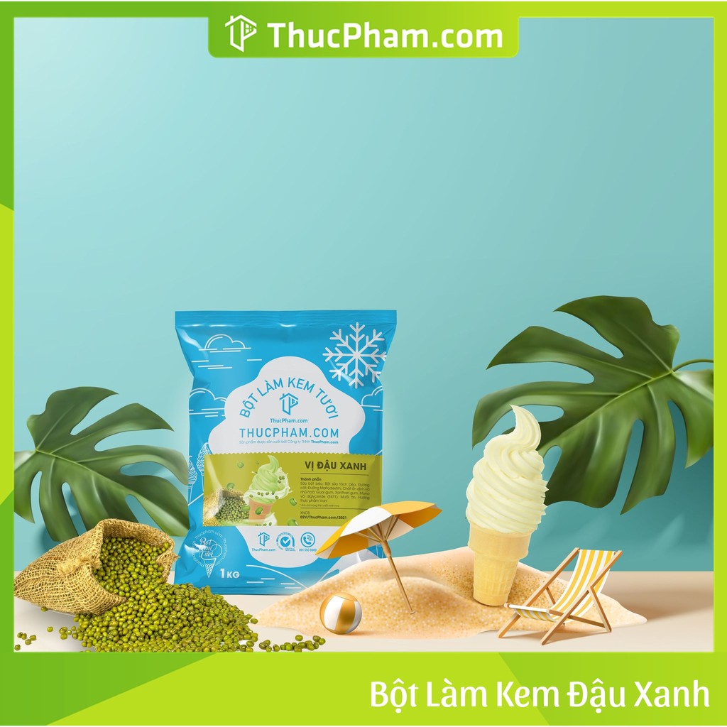 Bột Làm Kem Tươi THUCPHAM.COM Vị Đậu Xanh - 1kg - Công Thức Độc Quyền Hương Vị Mới, Không Gắt, Không Hắc