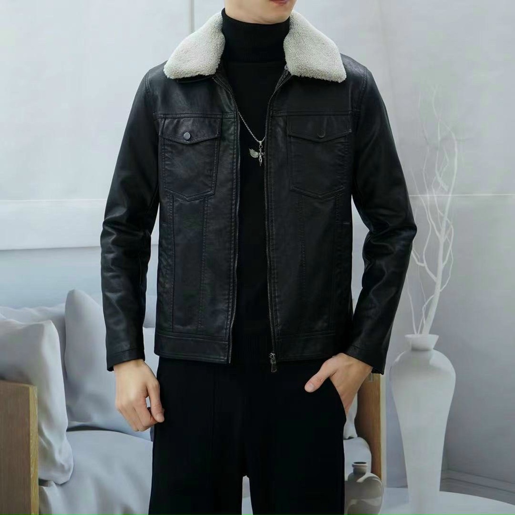 Áo khoác da nam cổ lông,lót lông cao cấp mẫu mới nhất 2022,
