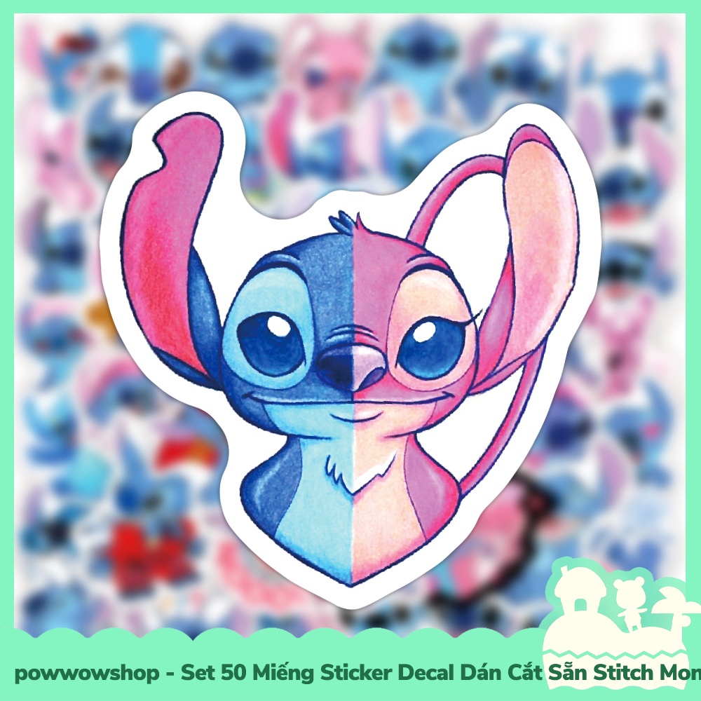 [Sẵn VN - Hỏa Tốc] Set 50 Miếng Sticker Decal Cắt Sẵn DIY Dán Trang Trí Vật Dụng Mẫu Stitch Monster Lovely Pink Blue