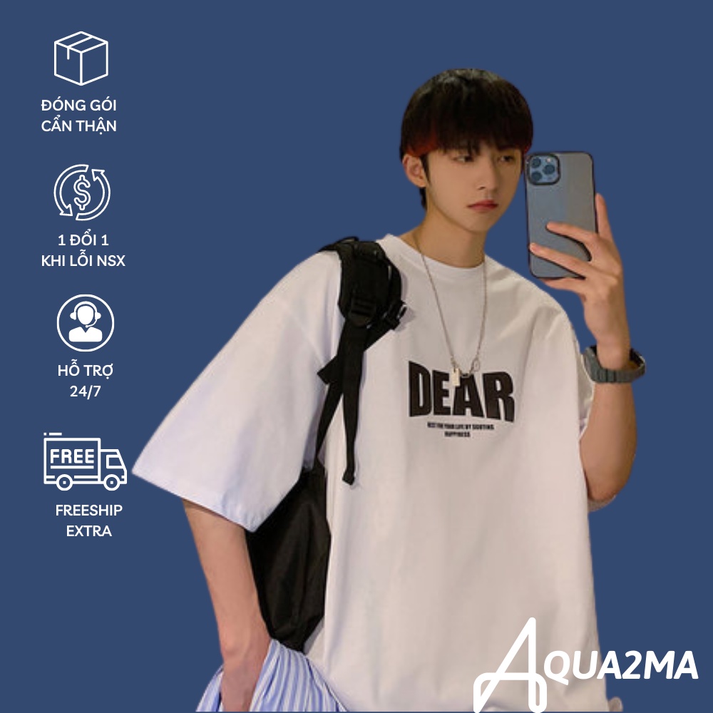 Áo phông rộng Aqua2ma áo thun nam nữ tay ngắn unisex form rộng oversize cotton trắng đen xanh DEAR  freesize 40-70 kg