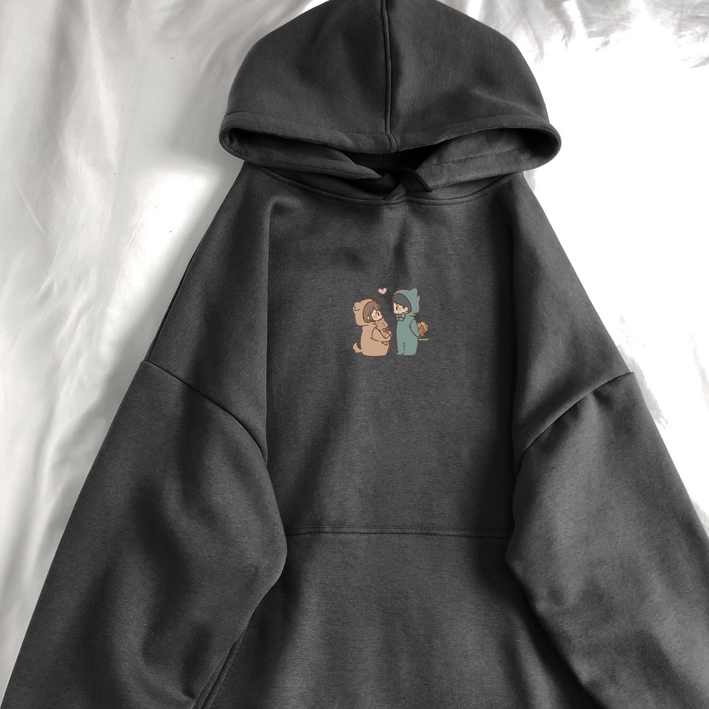 Áo Hoodie Cặp dôi MEANSTORE nỉ lót bông có mũ oversize unisex nam nữ form rộng phong cách Hàn Quốc - Màu xám