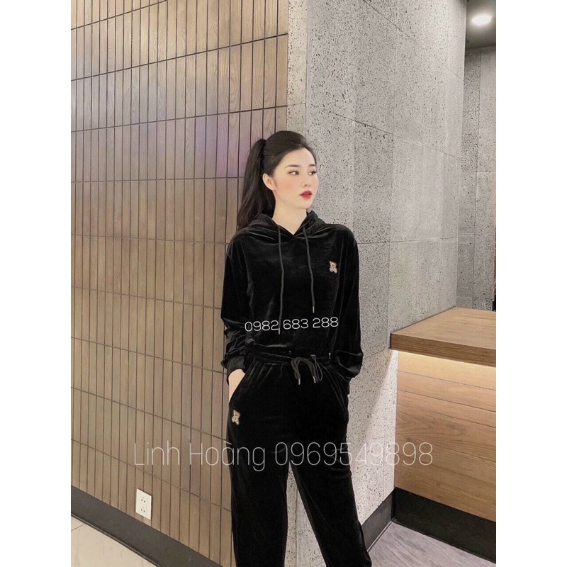 Bộ thể thao nữ nhung thêu gấu lạ mắt