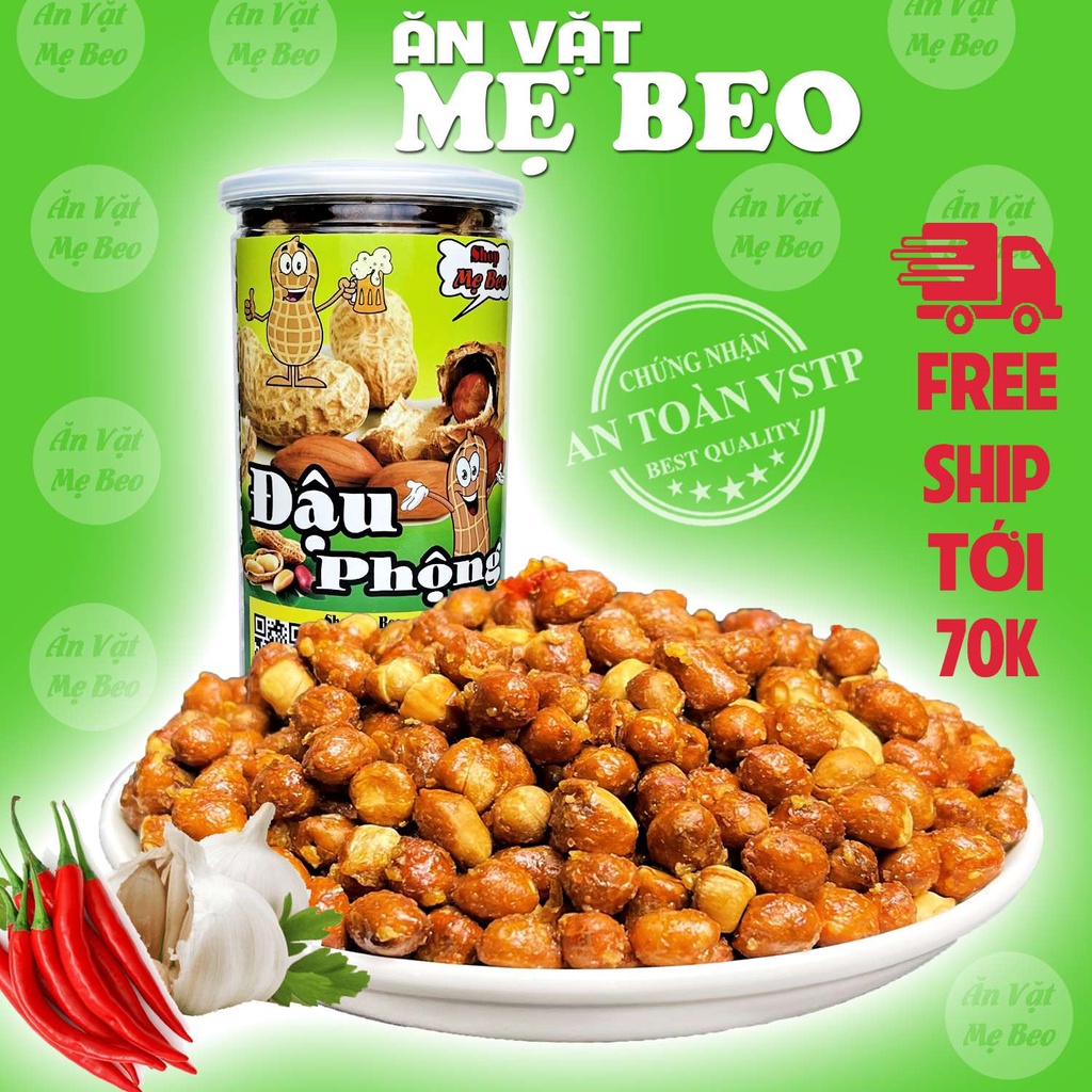 Đậu phộng rang tỏi ớt hộp 500gr Mẹ Beo ăn cực ngon