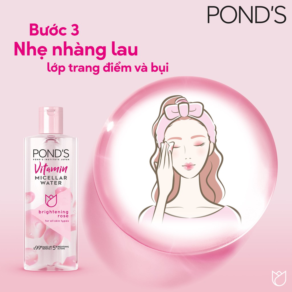 Nước tẩy trang sáng da Pond's White Beauty Micellar Water Vitamin 100ml ( Hoa Hồng- Than Tre)