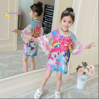 Đầm tay lửng in hình nhân vật hoạt họa dễ thương hợp mùa hè cho bé gái