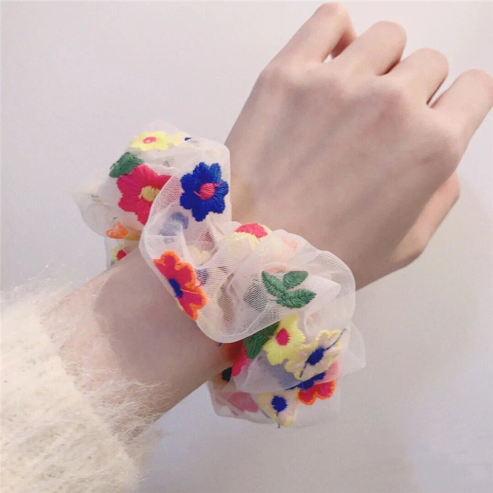 Dây Cột Tóc Trong Suốt Co Dãn Thêu Họa Tiết Hoa Phong Cách Hàn Quốc Cho Nữ