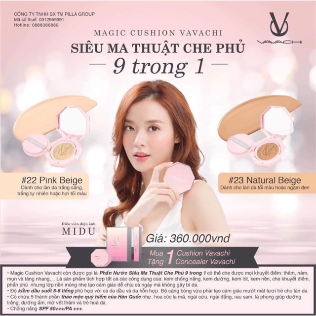 CUSHION VAVACHI - PHẤN NƯỚC VAVACHI TẶNG KEM CHE KHUYẾT ĐIỂM