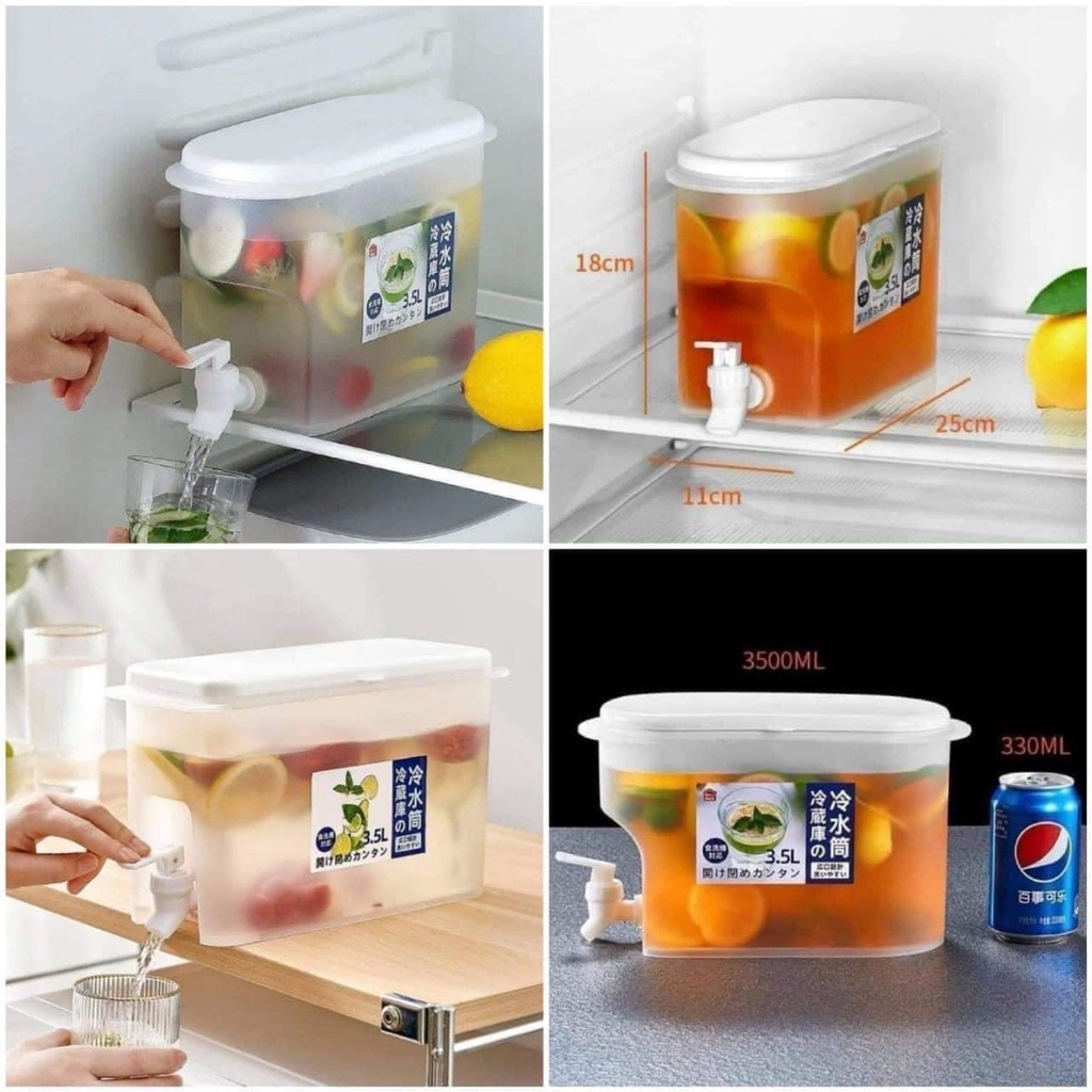 Bình Đựng Nước Có Vòi 3,5l Để Ngăn Mát Tủ Lạnh Nắp Đậy Chắc Chắn