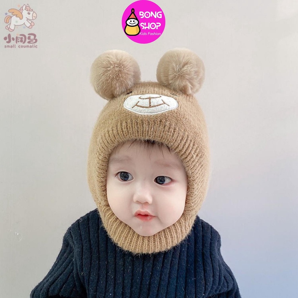Mũ len 2 quả bông dày dặn ấm áp và dễ thương cho bé