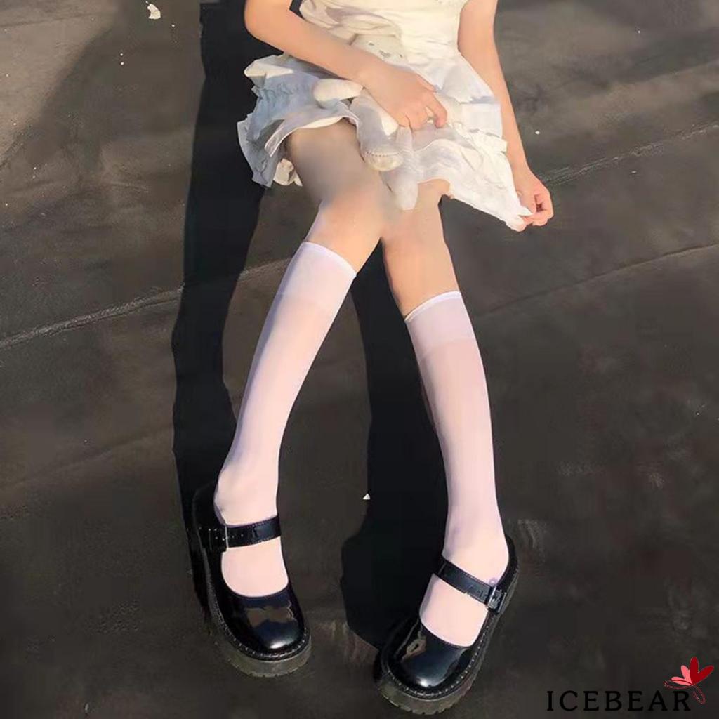 Vớ Dài Ngang Bắp Chân Mỏng Trong Suốt Co Giãn Màu Trơn Cho Nữ