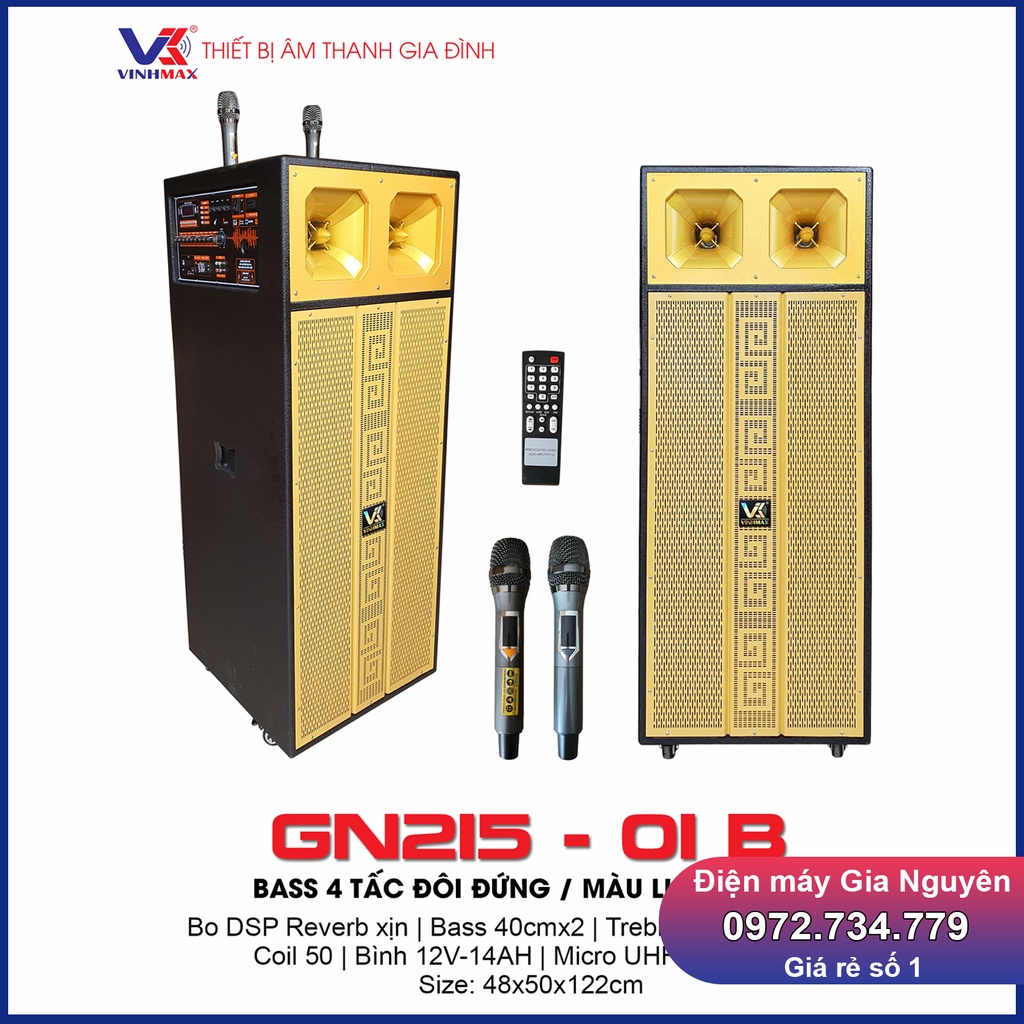 Loa bình 4 tấc đôi đứng 1000W dùng Bo DSP Reverb, kèm 2 tay micro UHF đổi tần số