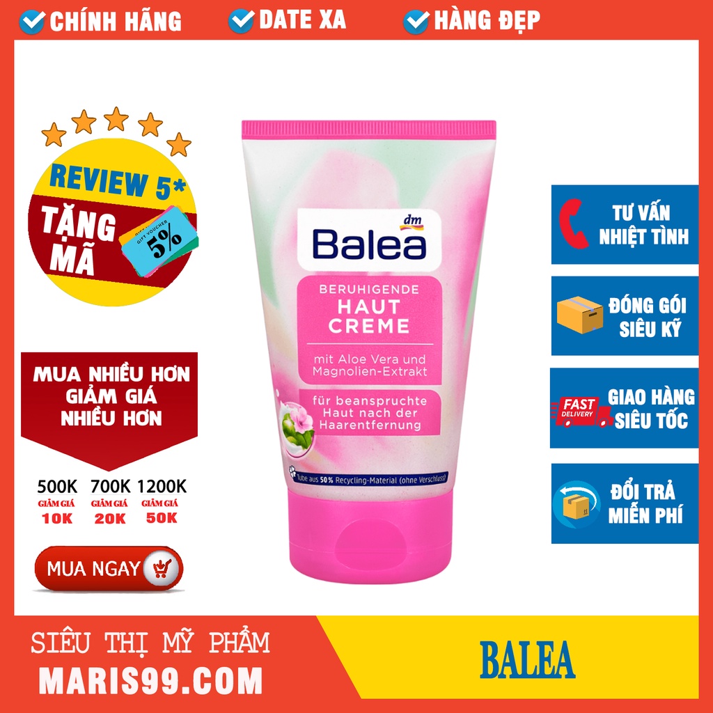 Kem ức chế mọc lông Balea, Kem dưỡng da sau wax, sau cạo lông Balea Beruhigende Haut Creme 125mL