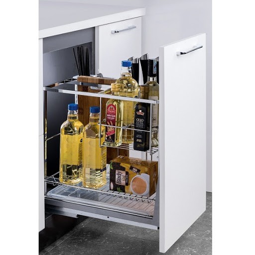 Giá để dao thớt, chai lọ nan vuông mã ERO-B bằng chất liệu Inox mạ Crome bóng cùng với ray giảm chấn của hãng Eurogold