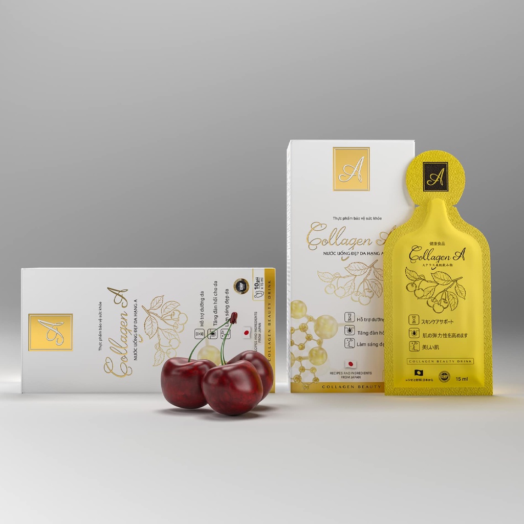 Nước uống Trắng Da Collagen A - Nước uống đẹp da hạng A - Nguyên liệu nhập khẩu 100% Nhật Bản, Acosmetics, 10 gói x15ml
