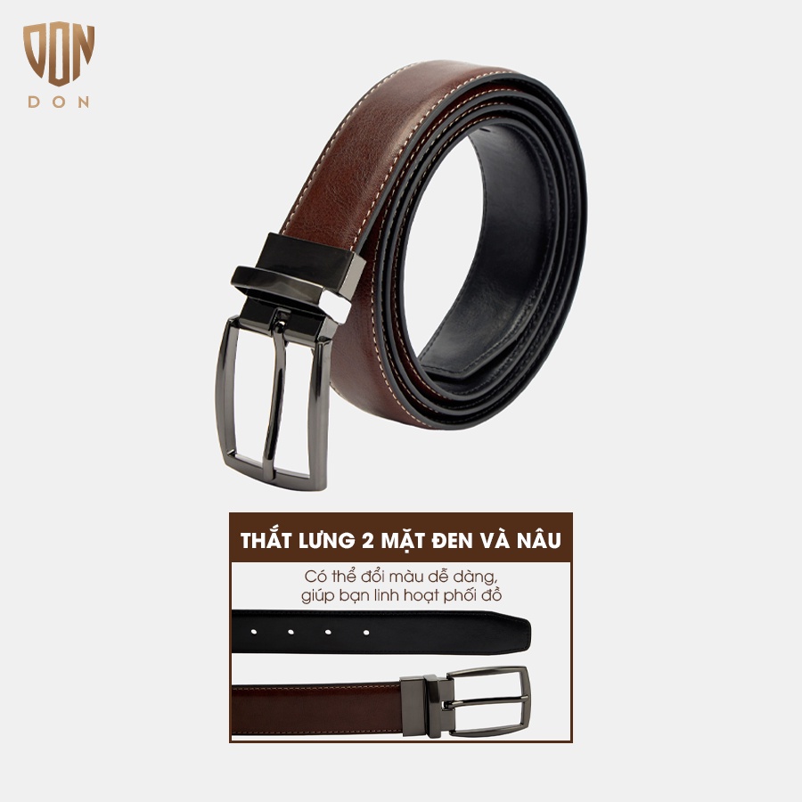 Thắt Lưng Da 2 Mặt Nâu & Đen Xuất Khẩu Mỹ DON ITALO Sx Trực Tiếp Nhà Máy Tại Việt Nam, Da Thật Cao Cấp DONTL06